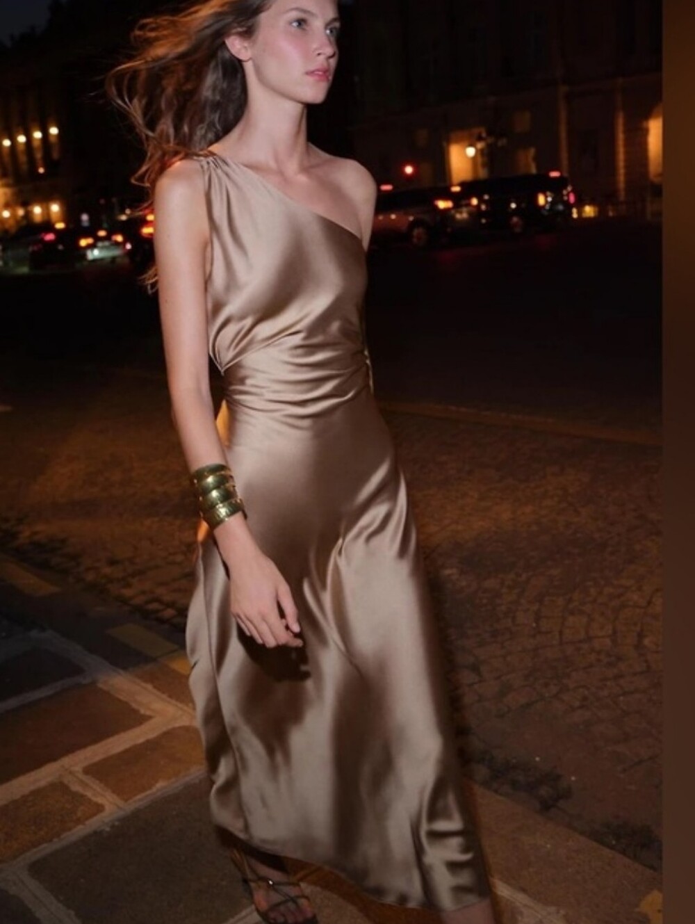 Zara Satin Asymmetric One Shoulder Cut Out Dress Size M